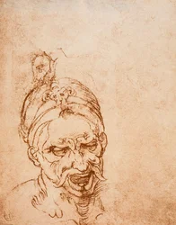 Studie für einen Teufelskopf, Zeichnung von Michelangelo. Casa Buonarroti, Florenz